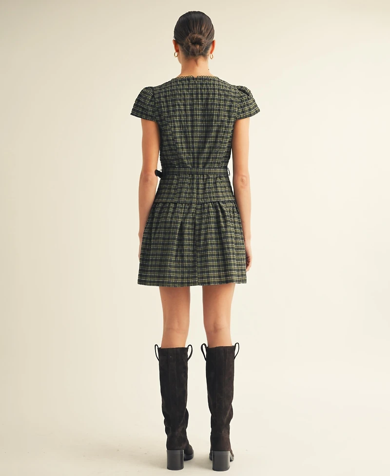 Arose Studio, Inc Women's Plaid Belted Mini Dress