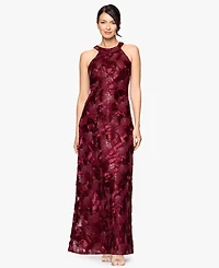 Betsy & Adam Women's Sequined Soutache Halter Gown
