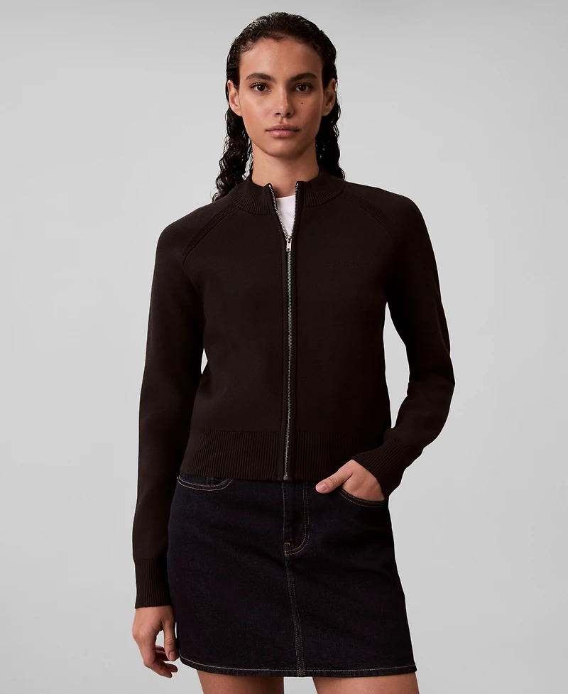 Calvin Klein Jeans Women's Technical Long Sleeve Mock Neck Cardigan Sweater