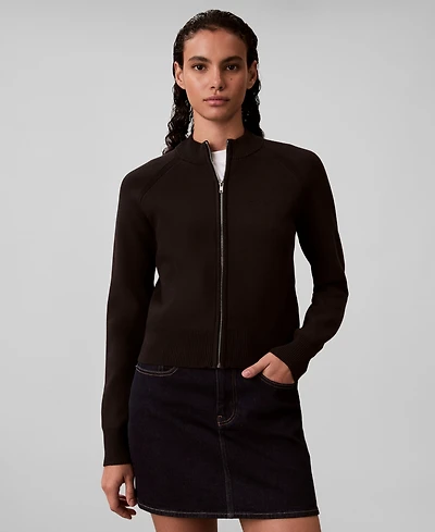 Calvin Klein Jeans Women's Technical Long Sleeve Mock Neck Cardigan Sweater