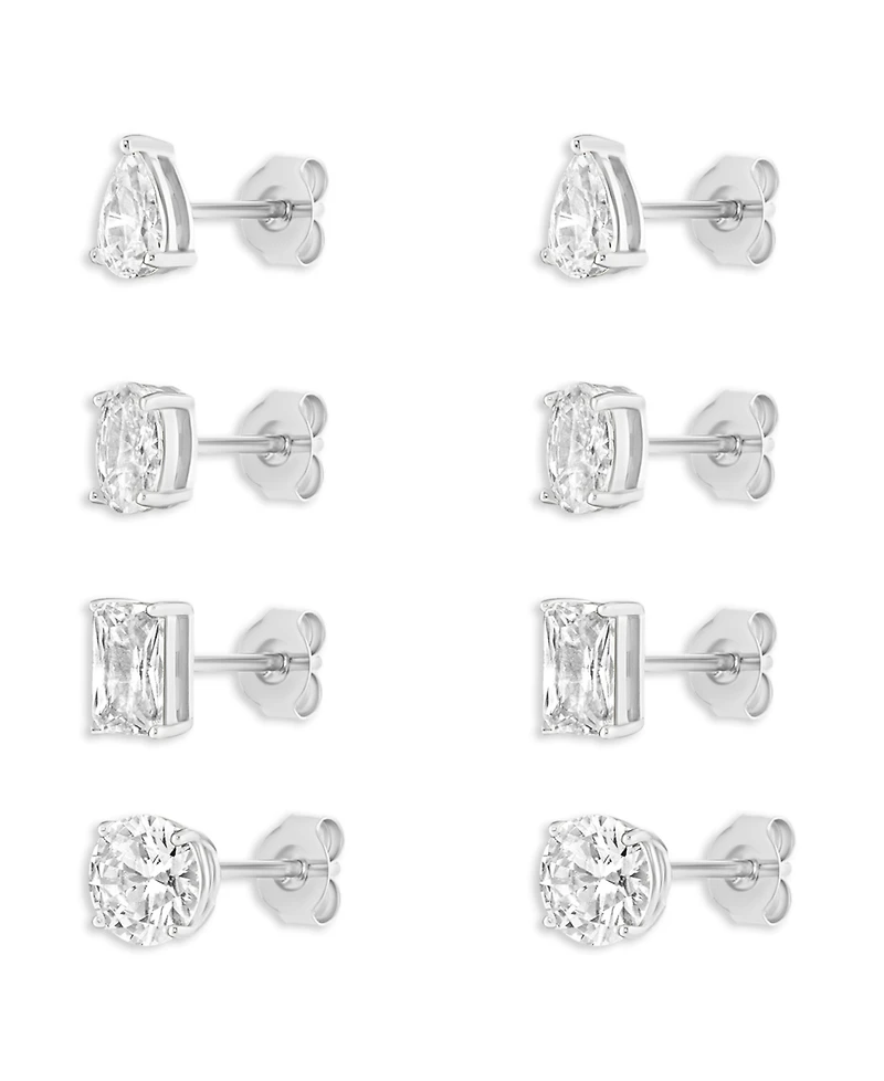 Holiday Lane 4-Pc. Cubic Zirconia Sterling Silver Stud Earrings Set, Macy's Exclusive