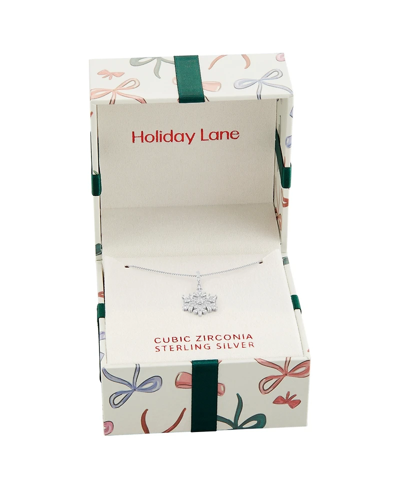 Holiday Lane Cubic Zirconia Snowflake Pendant Necklace in Sterling Silver, Macy's Exclusive