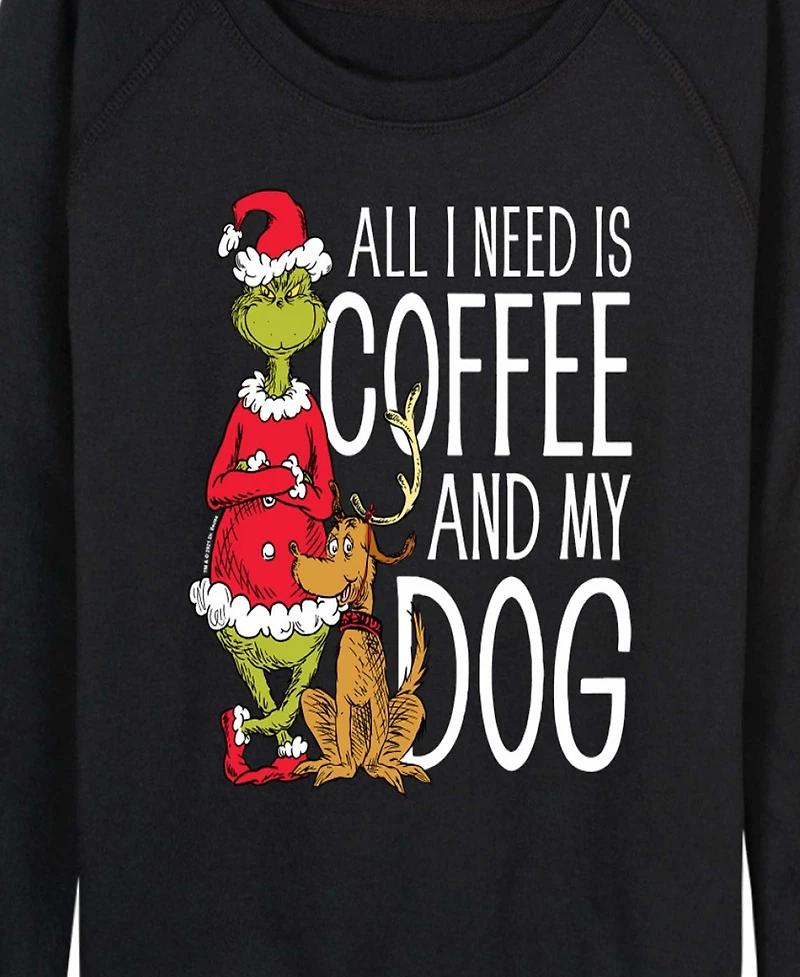 Hybrid Apparel Grinch and Max Coffee My Dog Women's French Terry Long Sleeve Shirt