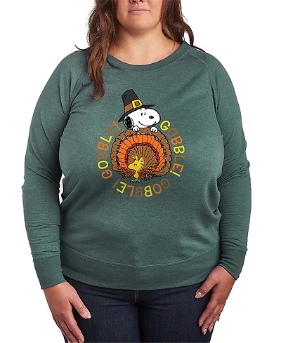 Hybrid Apparel Thanksgiving Turkey Snoopy and Woodstock Women's French Terry Long Sleeve Shirt