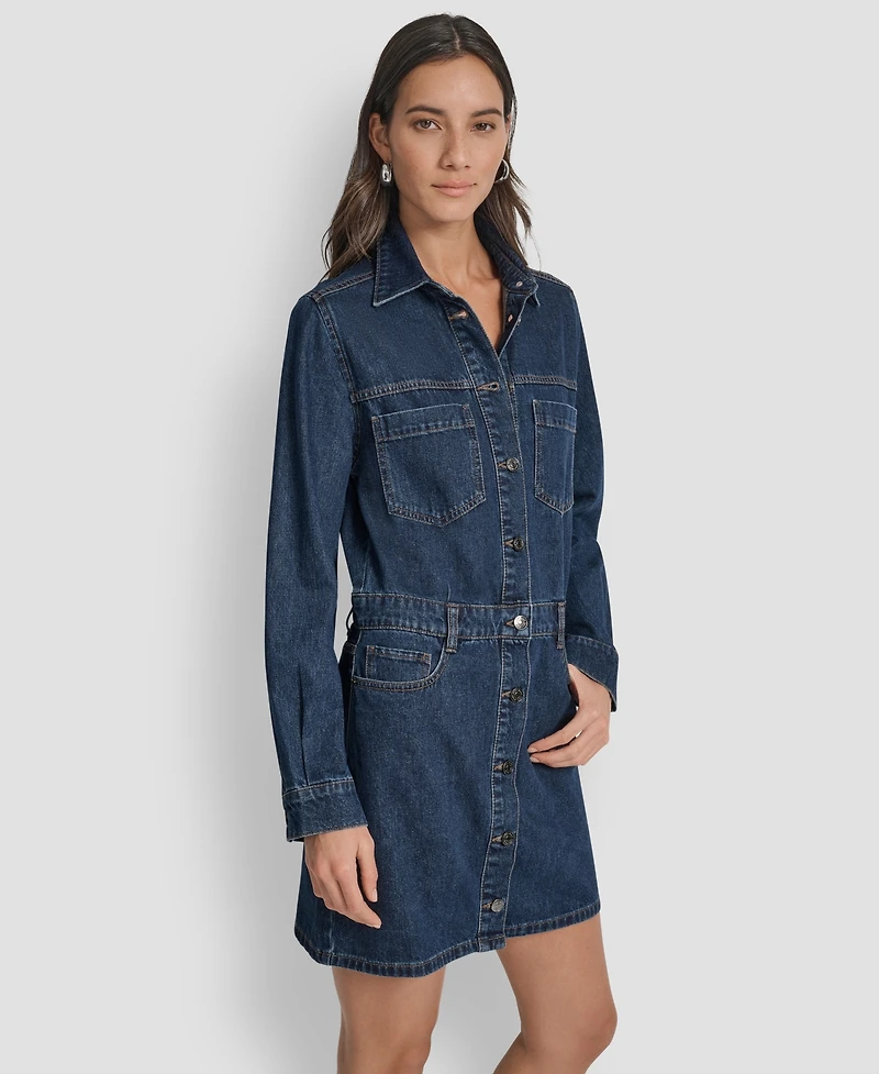 Dkny Jeans Women's Button-Down Long-Sleeve Denim Dress