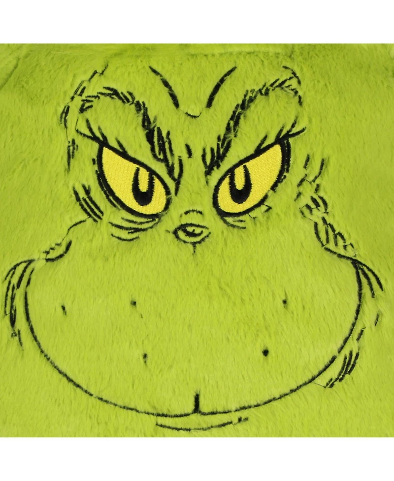 The Grinch Embroidered Smiling Face w/ 3D Hair Tuft Fuzzy Soft Mini Backpack Purse with Adjustable Straps