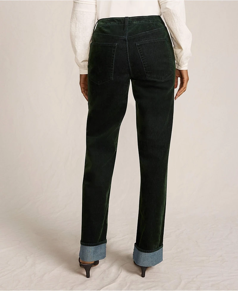Lands' End Women's Flocked Denim Mid Rise Relaxed Straight Leg Cuff Jeans