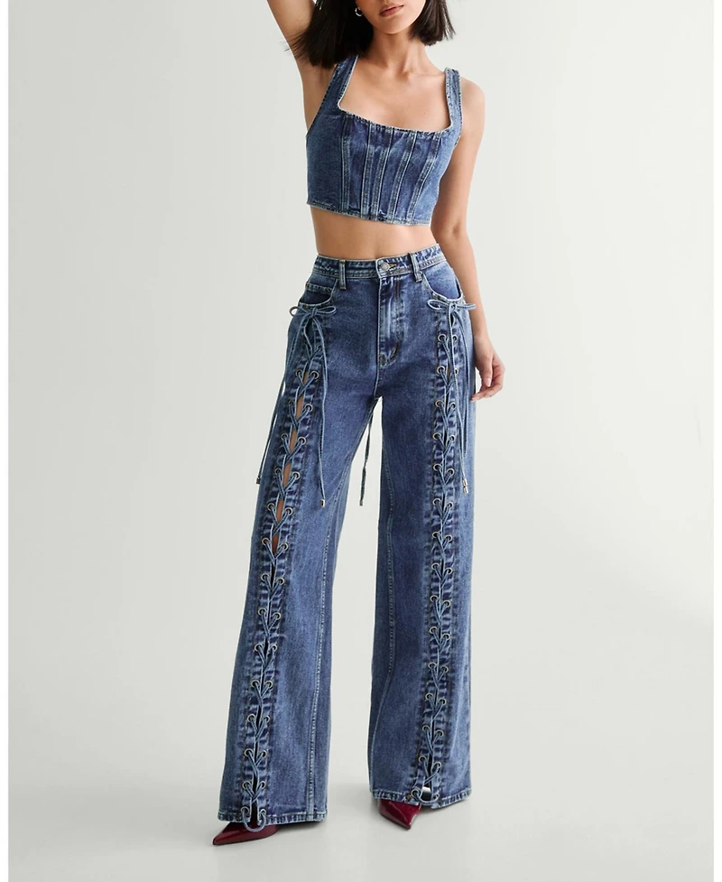 Nasty Gal Women's Lace Front Detail Jean