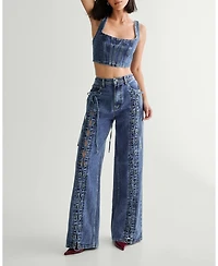Nasty Gal Women's Lace Front Detail Jean