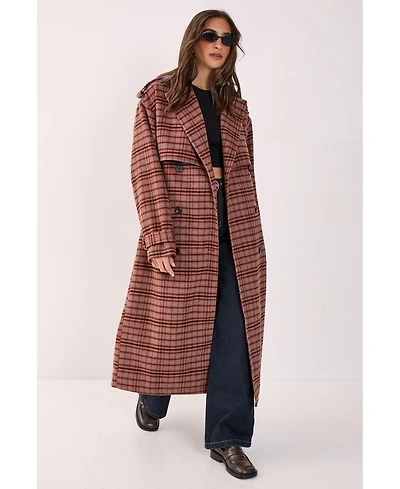 Nasty Gal Women's Check Vinyl Collar Trench Coat