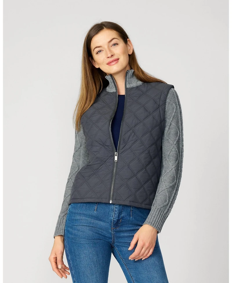 Cable & Gauge Women's Quilted Zip Up Sweater Jacket