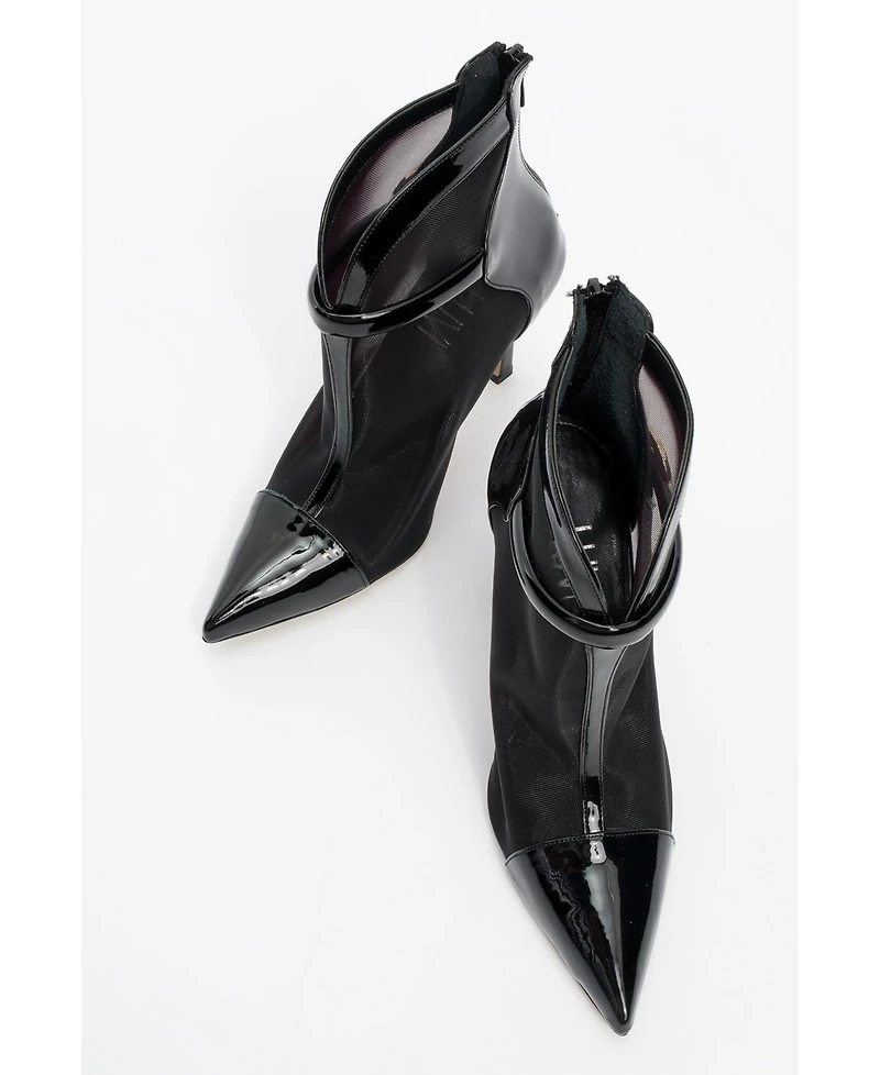 Prologue Shoes Grove Patent Back Zip High Heel Mesh Boot (Women)