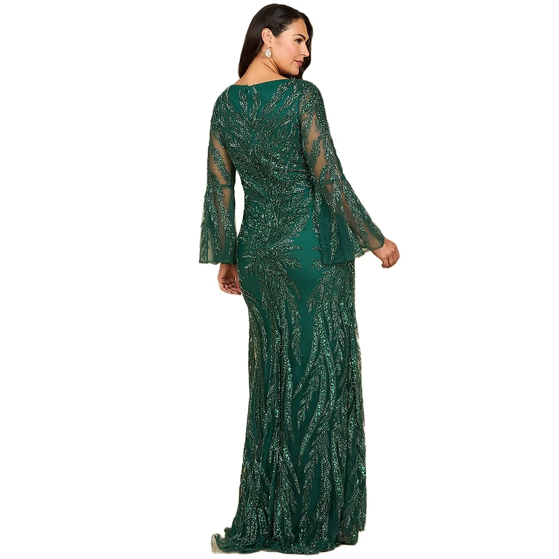 Lara Women's High Neck Beaded Dress with Bell Sleeves