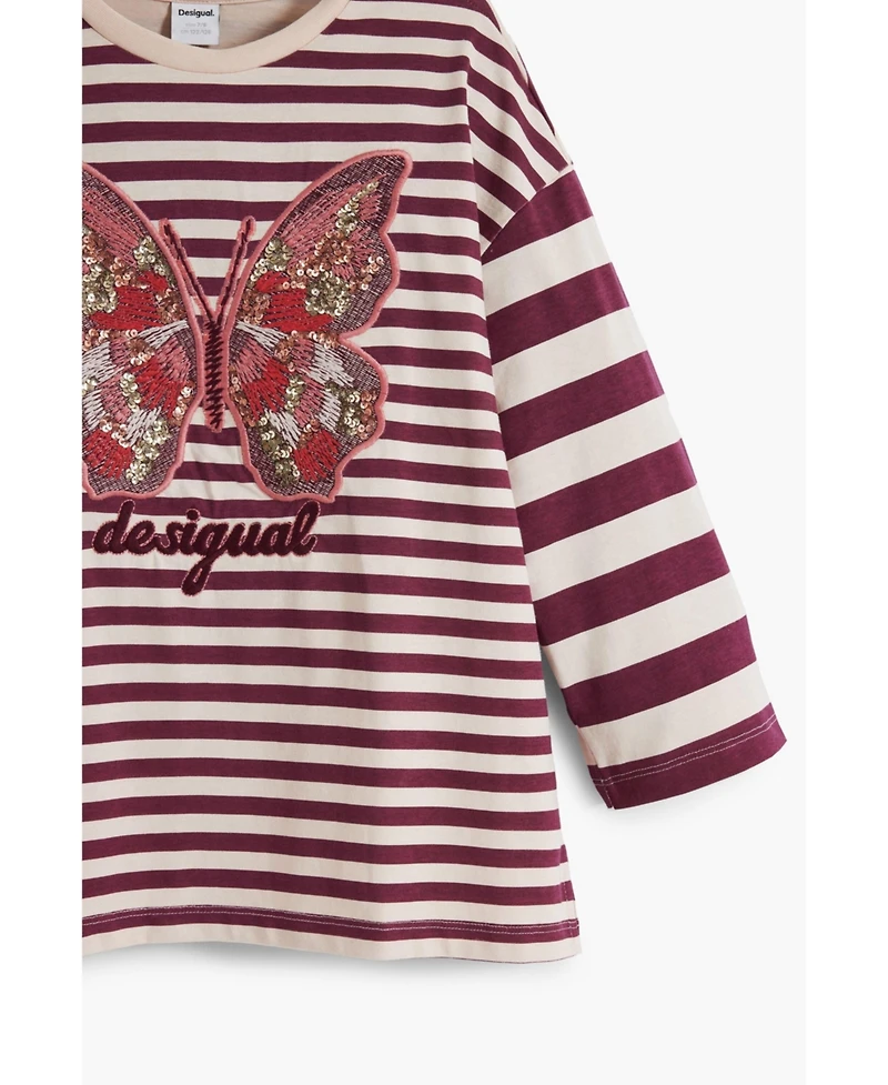 Desigual Girls Girls's Striped butterfly T-shirt with beads