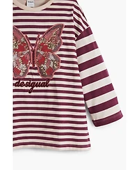 Desigual Girls Girls's Striped butterfly T-shirt with beads