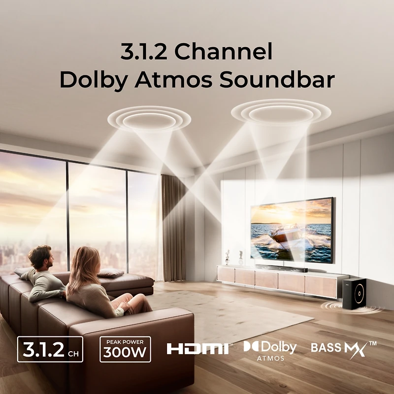 Ultimea Skywave F30 3.1.2ch Sound Bar with Dolby Atmos for Smart Tv, Home Theater, 300W