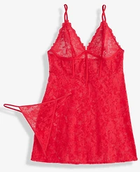I.n.c. International Concepts Women's 2 Pc. Stretch Lace Chemise and Thong, Created for Macy's
