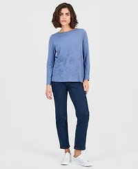 Style & Co Women's Embroidered Boat-Neck Long-Sleeve Top, Macy's Exclusive