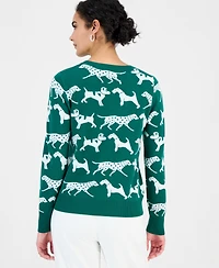 T Tahari Women's Dog Jacquard Crewneck Sweater