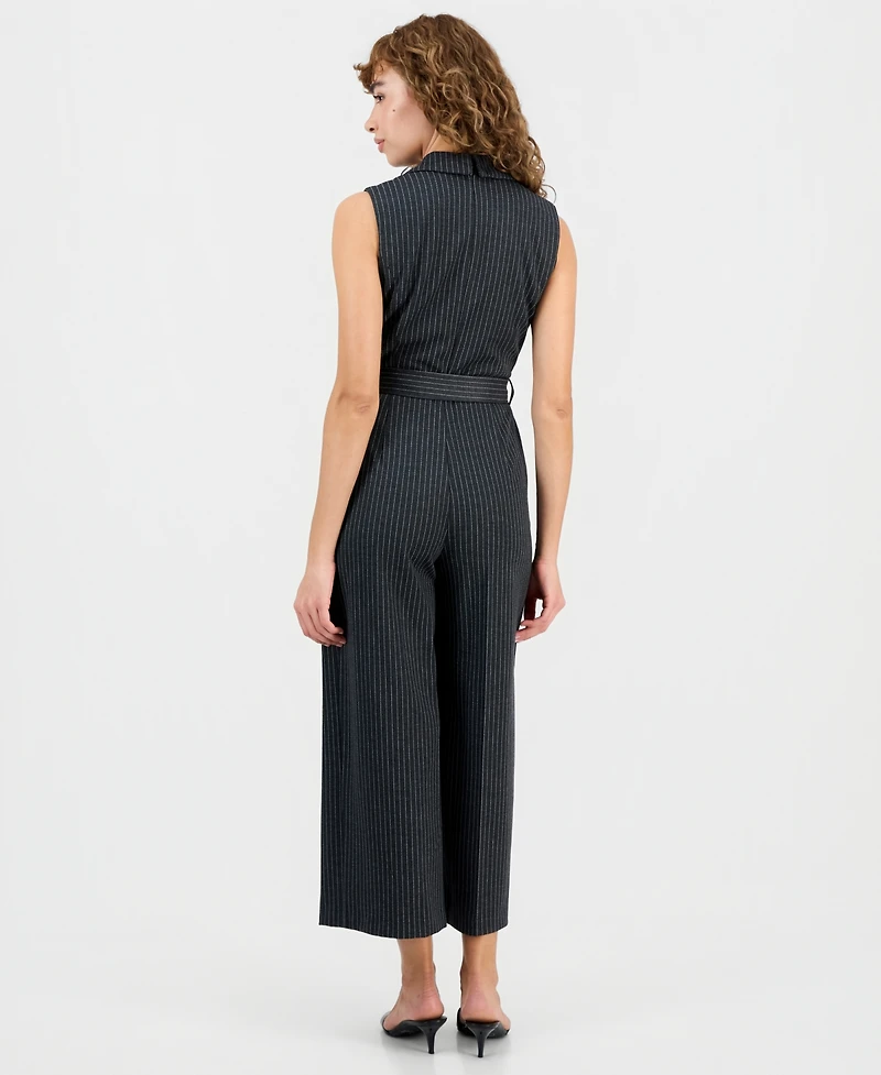 Calvin Klein Women's Pinstriped Notched Collar Jumpsuit