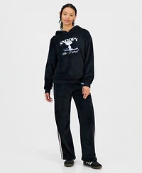 Love Tribe Juniors Snoopy Plush Hoodie Lace Trim Lounge Pants