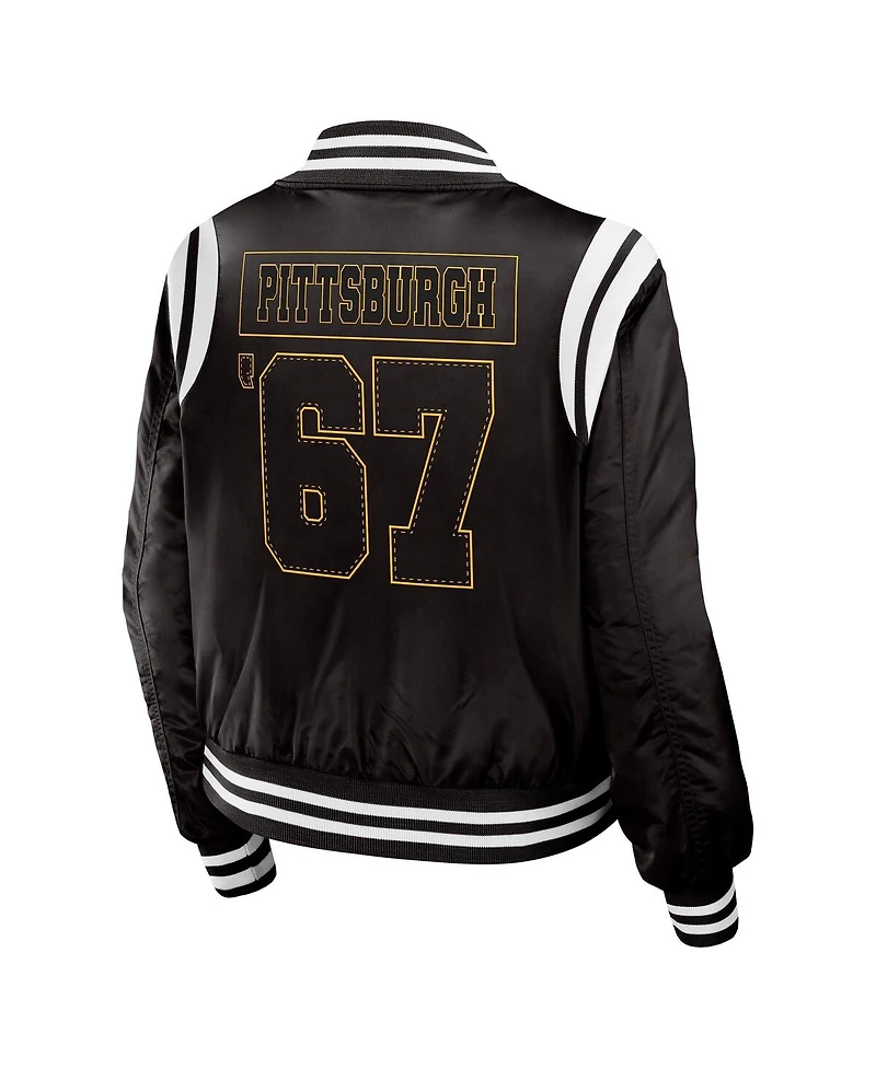 Wear by Erin Andrews Women's Black Pittsburgh Penguins Baller Full-Zip Bomber Jacket