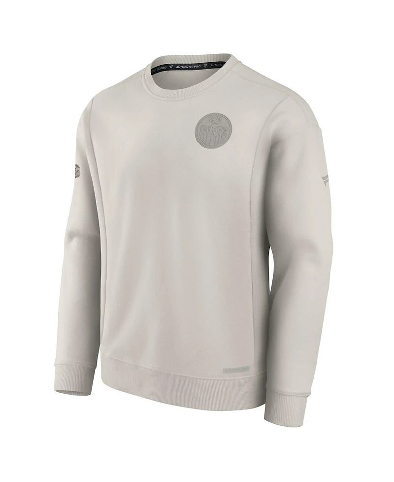 Fanatics Men's Cream Edmonton Oilers Authentic Pro Road Fleece Pullover Sweatshirt