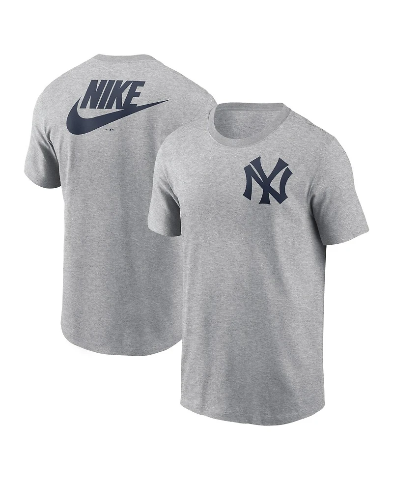 Nike Men's Heather Gray New York Yankees Cooperstown Collection Large Logo 2-Hit T-Shirt