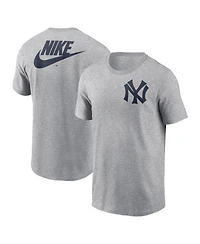 Nike Men's Heather Gray New York Yankees Cooperstown Collection Large Logo 2-Hit T-Shirt