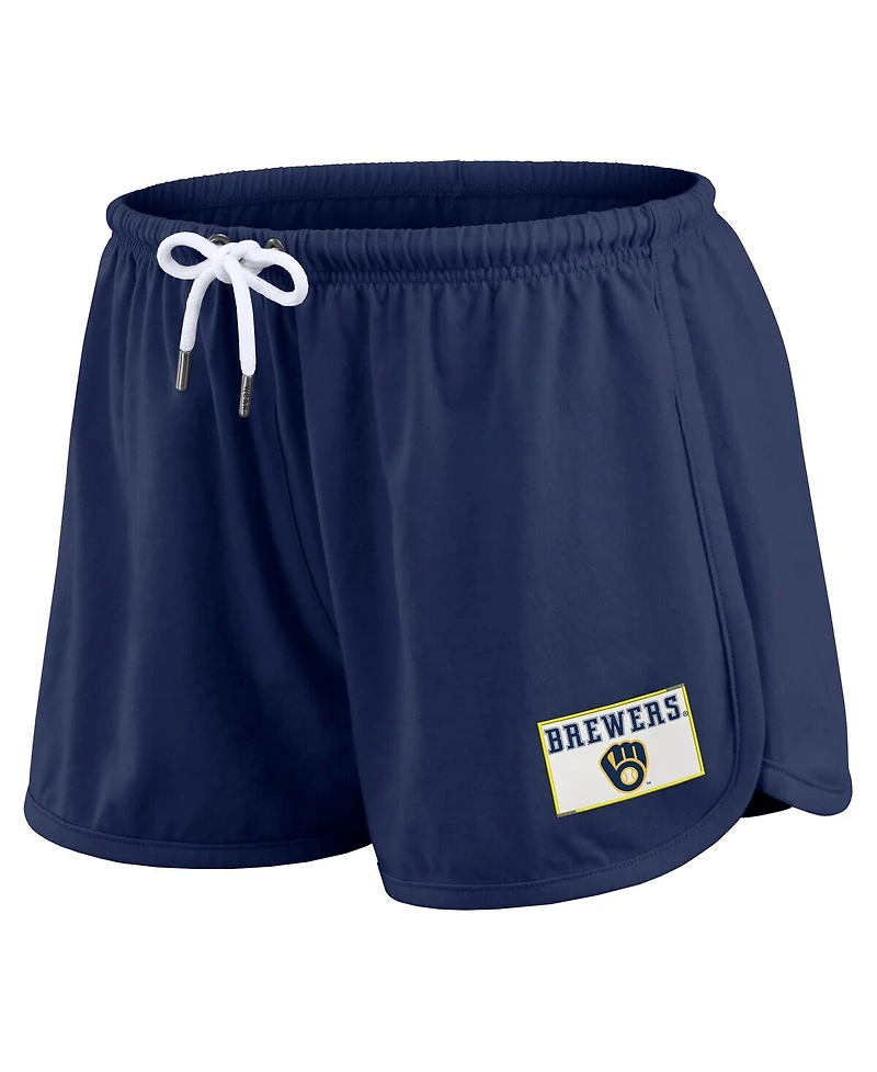 Wear by Erin Andrews Women's 2-Piece Navy Milwaukee Brewers Heavy Rugby Jersey Long Sleeve T-Shirt and Shorts Lounge Set
