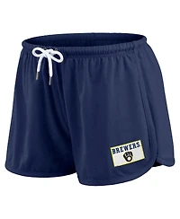 Wear by Erin Andrews Women's 2-Piece Navy Milwaukee Brewers Heavy Rugby Jersey Long Sleeve T-Shirt and Shorts Lounge Set