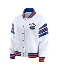 Wear by Erin Andrews Women's White/Royal Florida Gators Satin Stitch Full-Snap Fleece Sweatshirt Jacket