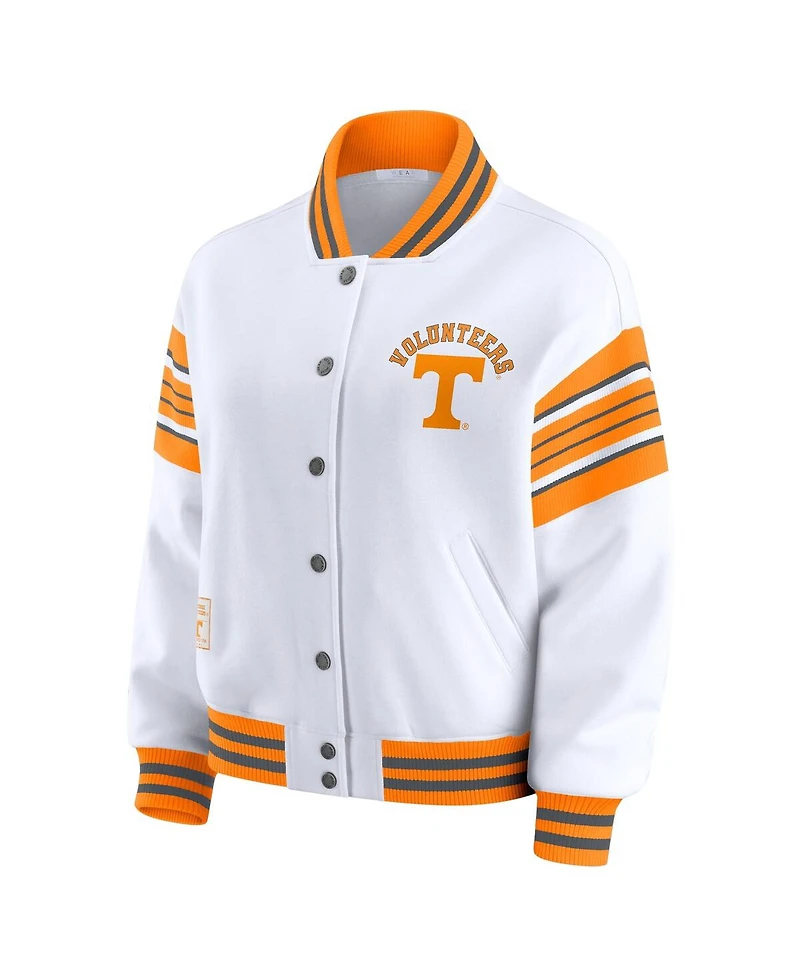 Wear by Erin Andrews Women's White/Tennessee Orange Tennessee Volunteers Satin Stitch Full-Snap Fleece Sweatshirt Jacket