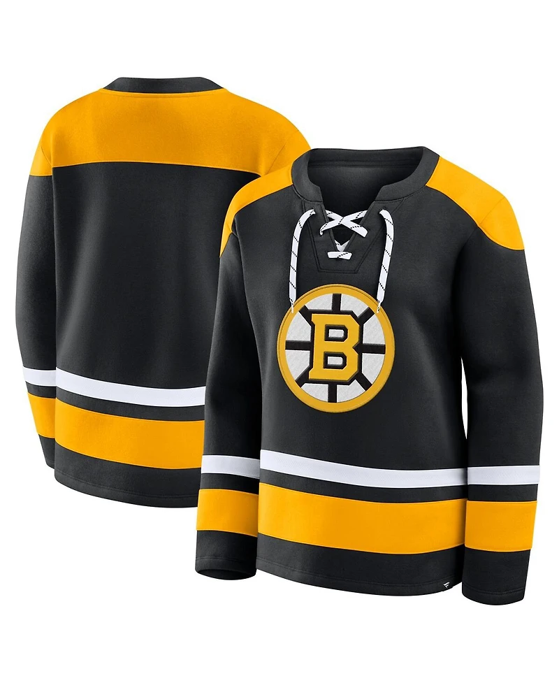 Fanatics Women's Black/Yellow Boston Bruins Icing Fleece Lace Up Sweatshirt
