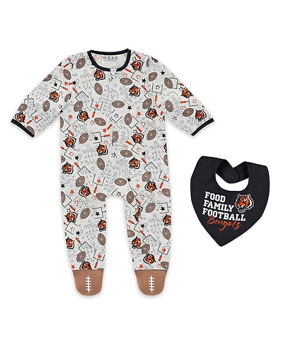 Wear by Erin Andrews Baby Boys and Girls Newborn Cincinnati Bengals Sleep and Play Full-Zip Sleeper Bib Set