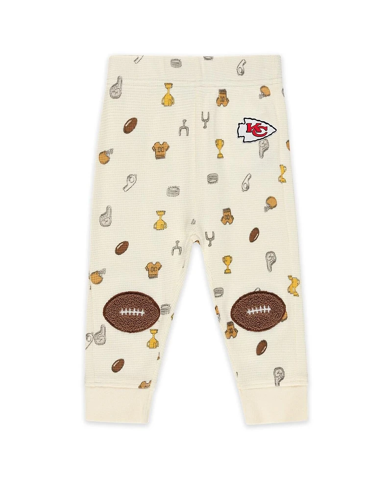Wear by Erin Andrews Baby Boys and Girls 2-Piece Cream Kansas City Chiefs Waffle-Knit Sleep Set