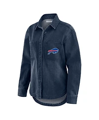 Wear by Erin Andrews Women's Denim Buffalo Bills Washed Oversized Full-Snap Shacket