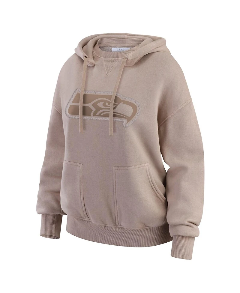 Wear by Erin Andrews Women's Tan Seattle Seahawks Washed Pullover Crewdie