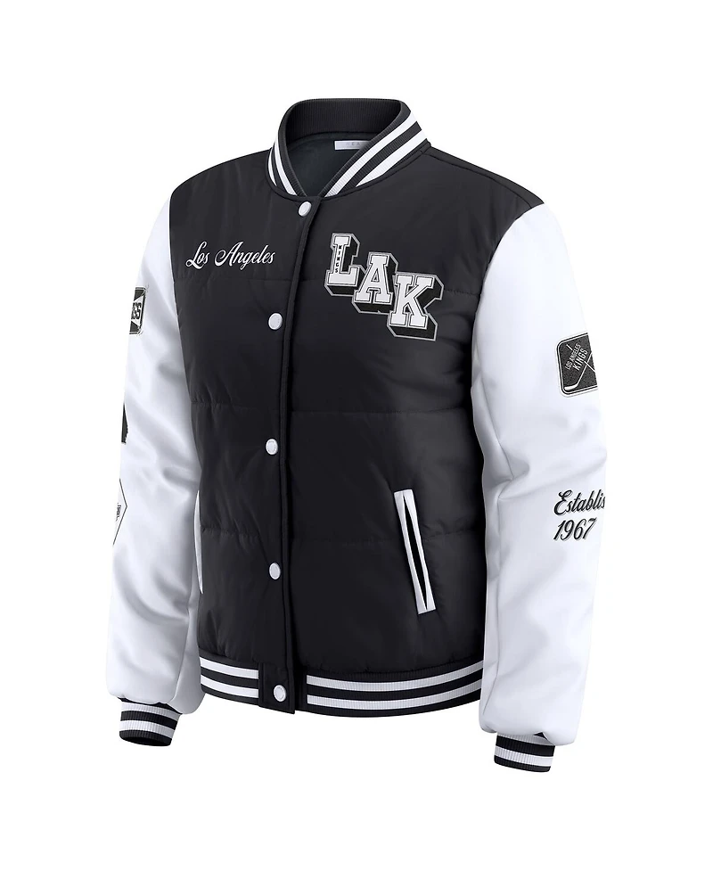 Wear by Erin Andrews Women's Black/White Los Angeles Kings Varsity Full-Snap Puffer Jacket