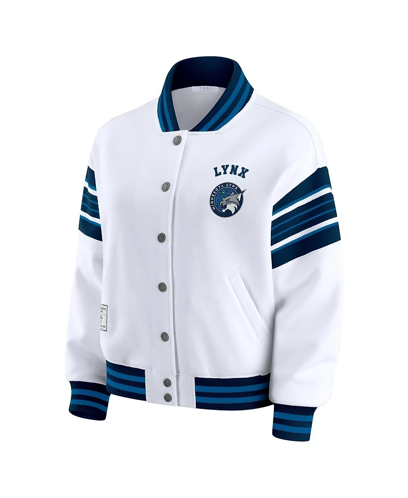 Wear by Erin Andrews Women's White/Navy Minnesota Lynx Full-Snap Fleece Sweatshirt Jacket