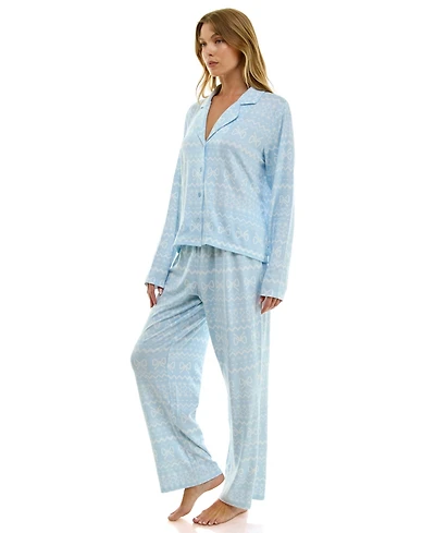 Sincerely Jules Women's Long Sleeve Top and Bottom 2-Piece Notch Collar Set