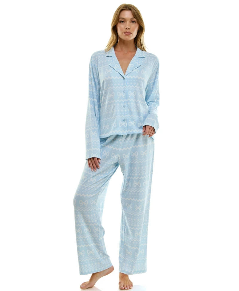 Sincerely Jules Women's Long Sleeve Top and Bottom 2-Piece Notch Collar Set