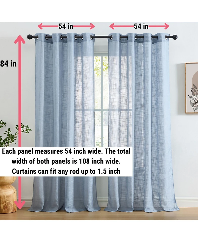 Hlc.me Abbey Faux Linen Textured Semi Sheer Privacy Sun Light Filtering Transparent Window Grommet Curtain Panels