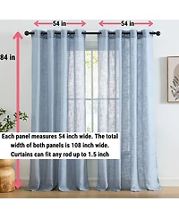 Hlc.me Abbey Faux Linen Textured Semi Sheer Privacy Sun Light Filtering Transparent Window Grommet Curtain Panels