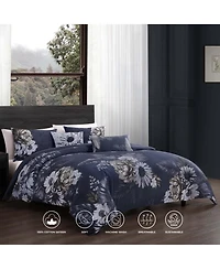 Bebejan Forget Me Not Bedding 100% Cotton Sateen 5 Piece Reversible Queen Comforter Set