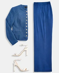 Tahari Asl Womens Boucle Tweed Cropped Jacket Satin Pleat Front Wide Leg Pants