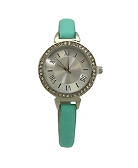 Mint Rhinestone Skinny Leather Strap Watch