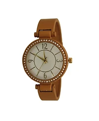 Tan Solid Colors And Rhinestone Detail Bangle Watch