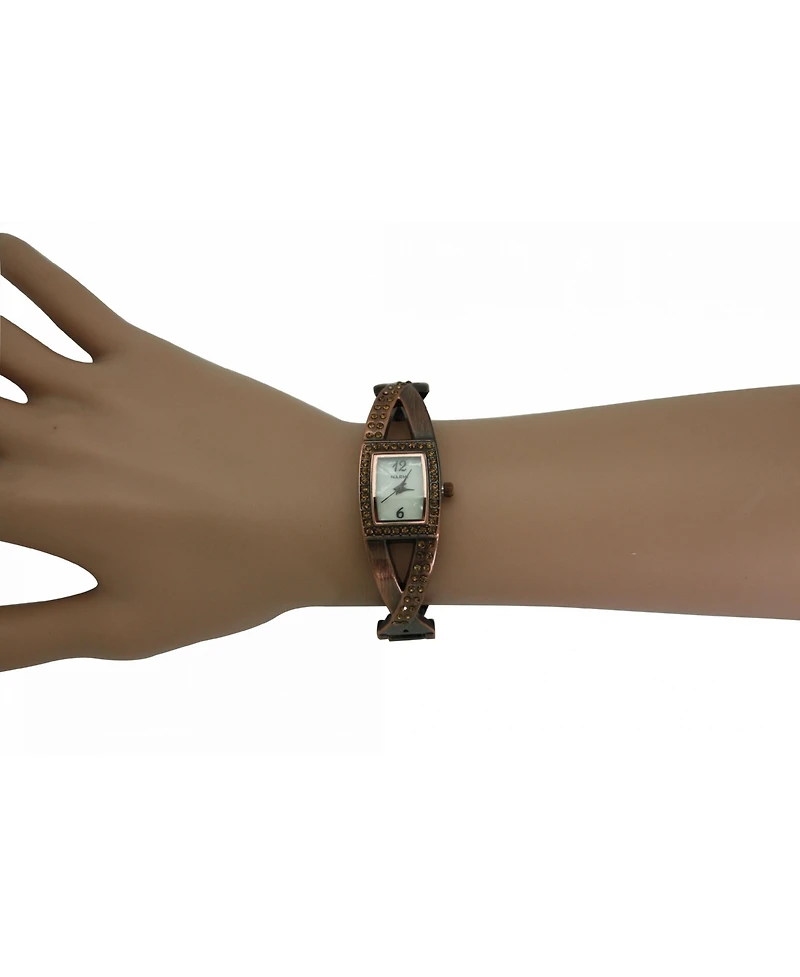 Olivia Pratt Bronze Rhinestones And Pearl Tone Bangle Watch