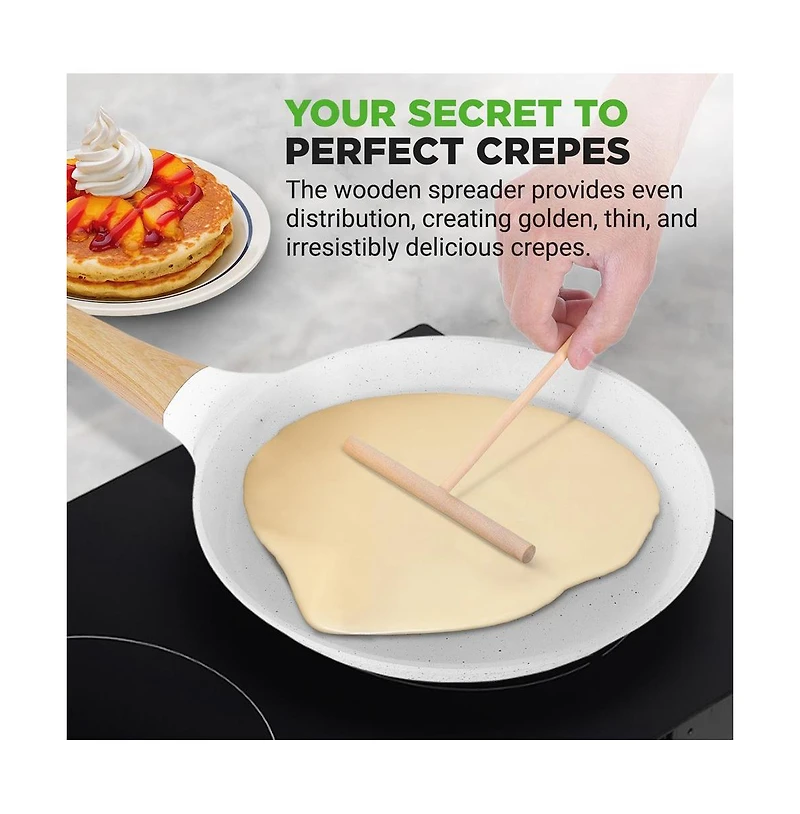 NutriChef 17.3” Non-Stick Crepe Pan with Wooden Spreader (NCMKCP0024WT)